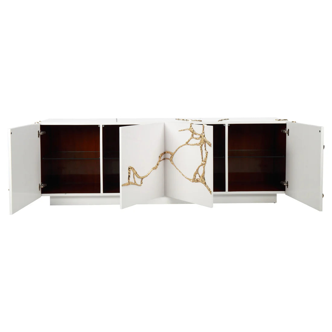 Luxury Polished Brass Credenza White