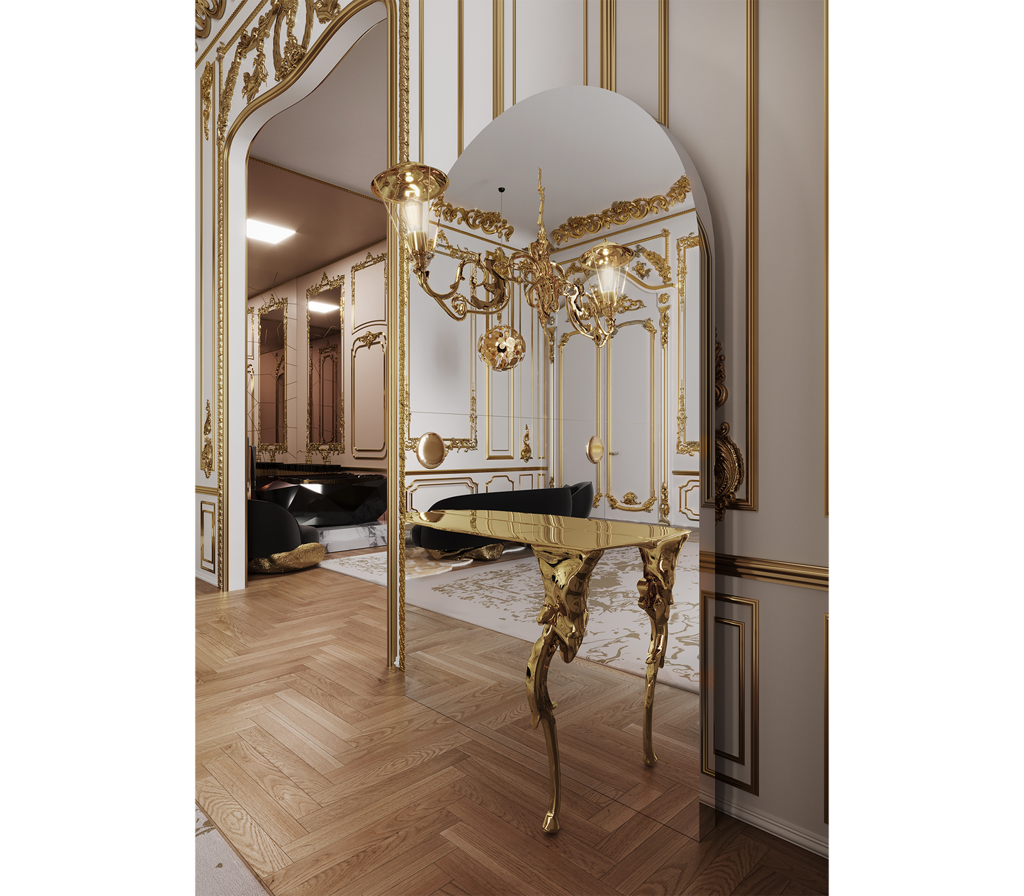 Sculptural Luxury Console with Mirror