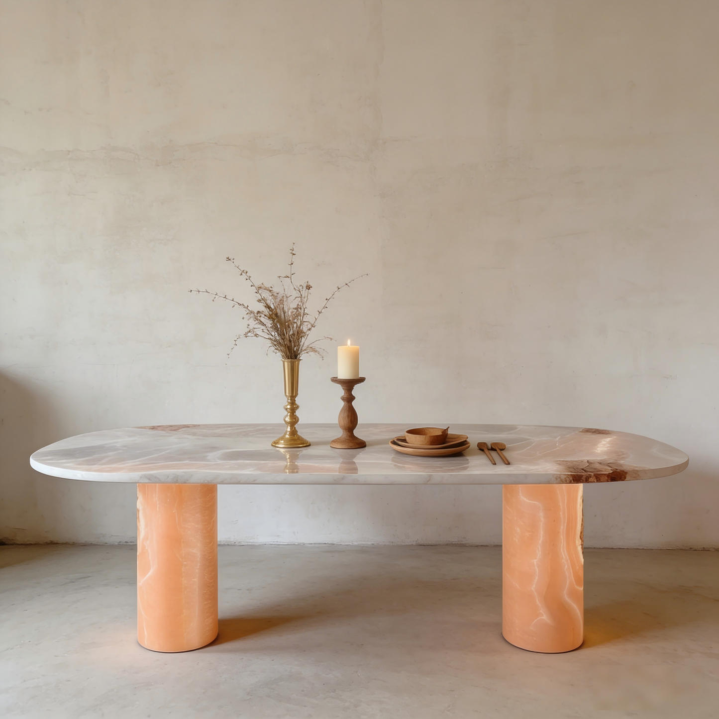 Natural Agate Pink Marble Dining Table
