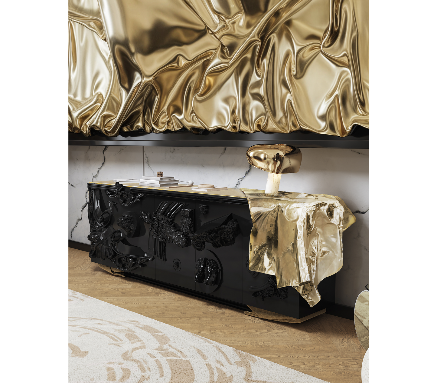 Voltaire Black Lacquer & Brass Sideboard