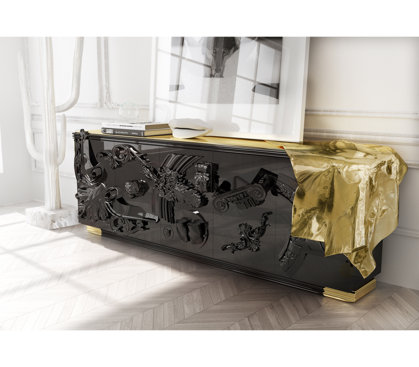 Voltaire Black Lacquer & Brass Sideboard