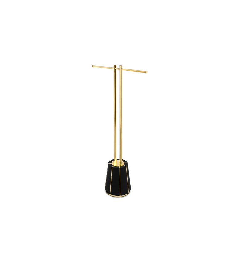 Dalyan Black Leather & Gold Brass Towel Rack