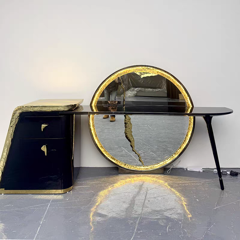 Handmade Big Round Mirror Make up Table