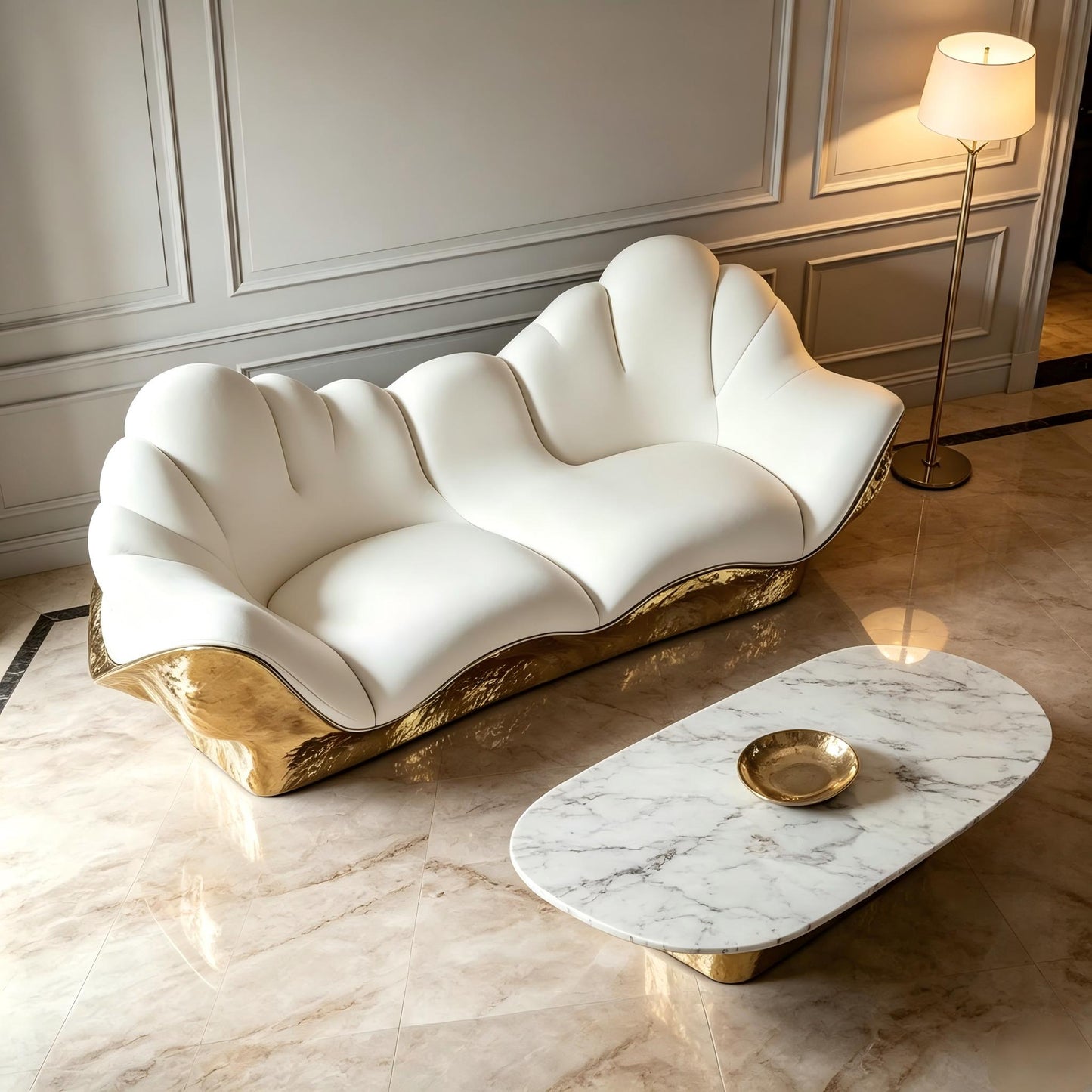 3D Gold Curved Sofa