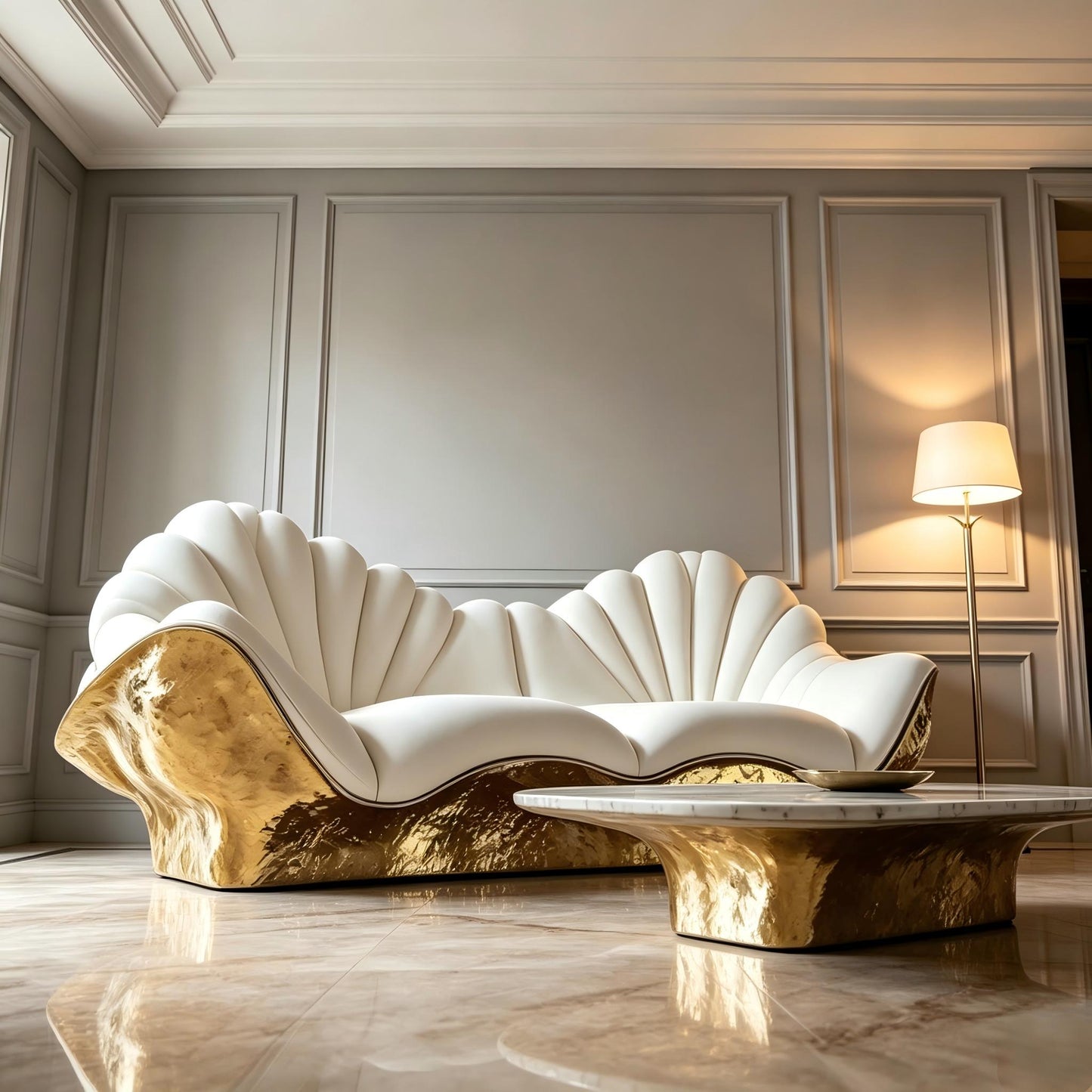 3D Gold Curved Sofa