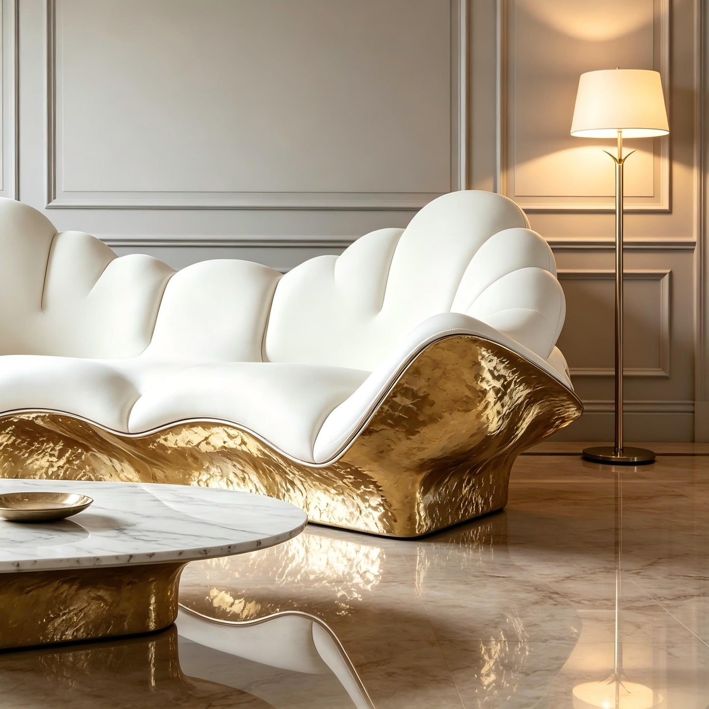 3D Gold Curved Sofa