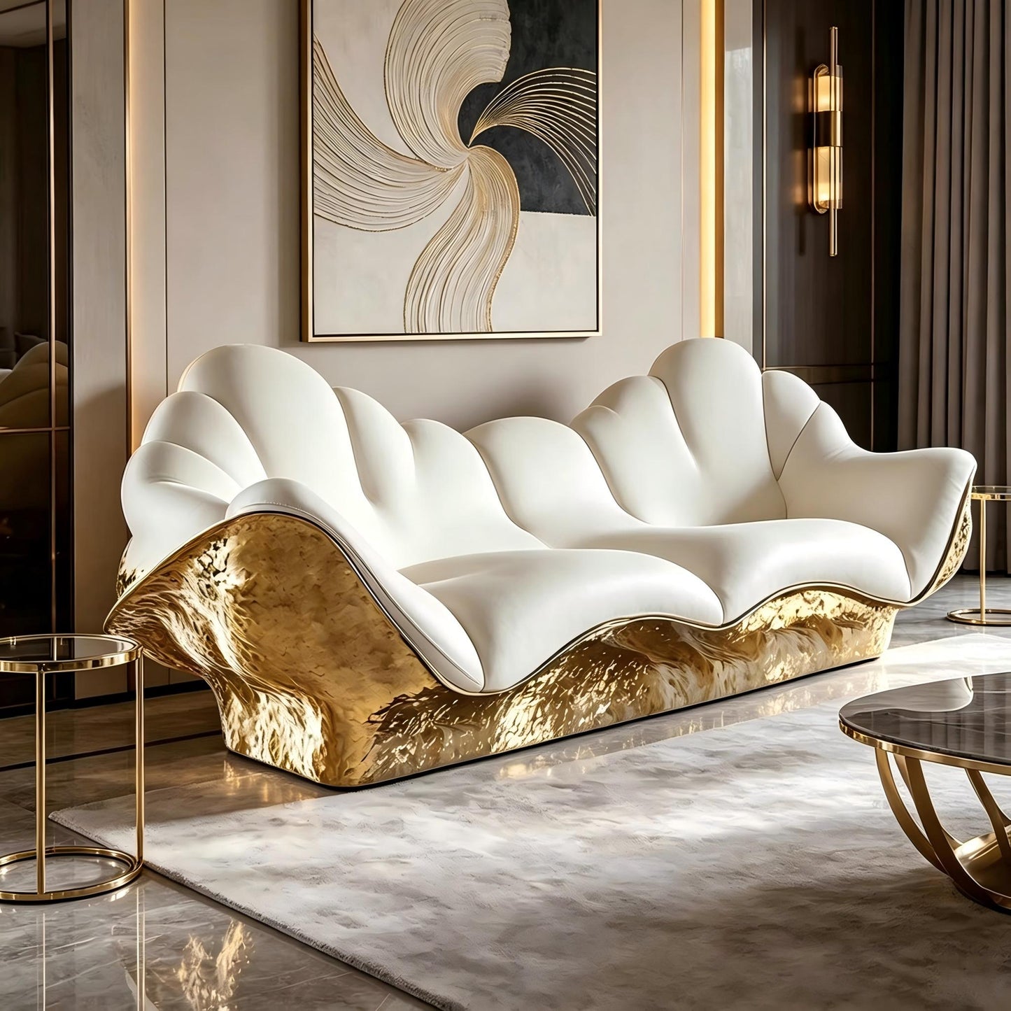 3D Gold Curved Sofa