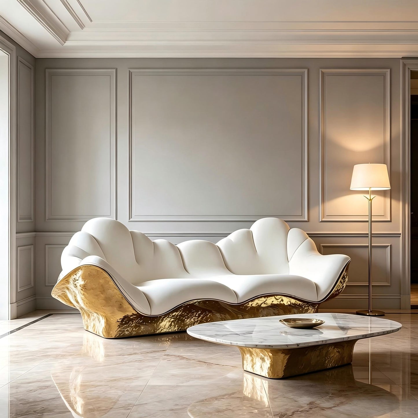 3D Gold Curved Sofa
