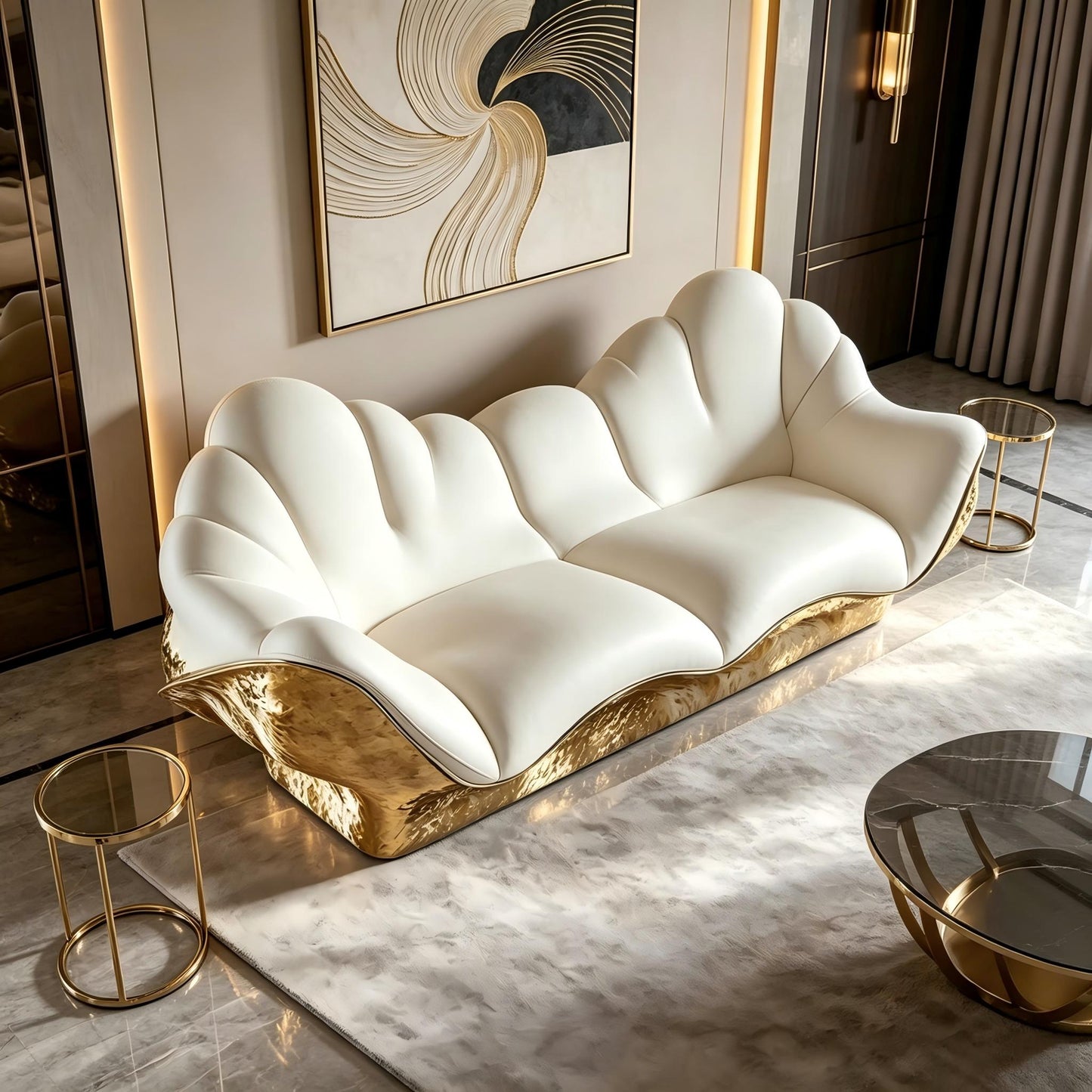 3D Gold Curved Sofa