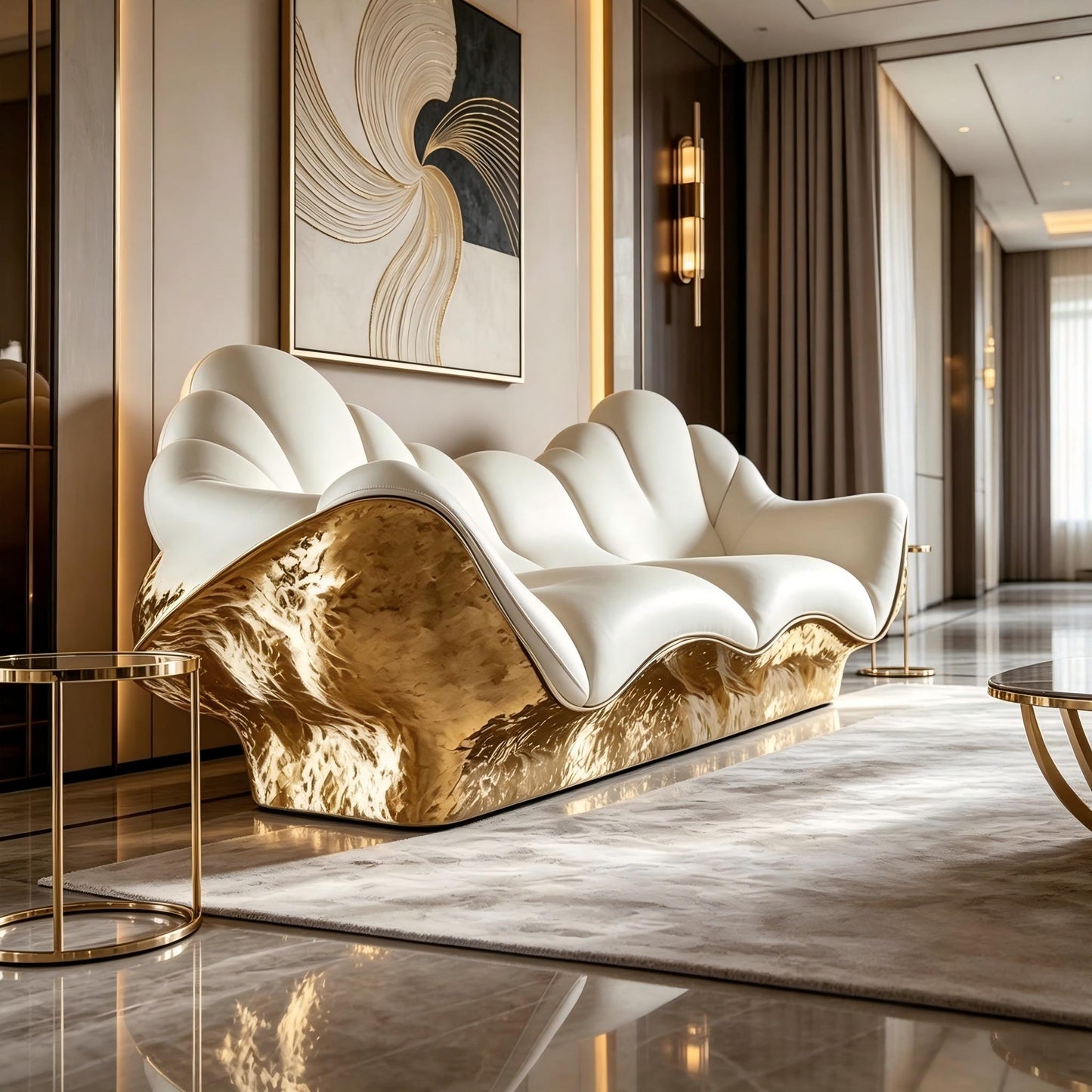 3D Gold Curved Sofa