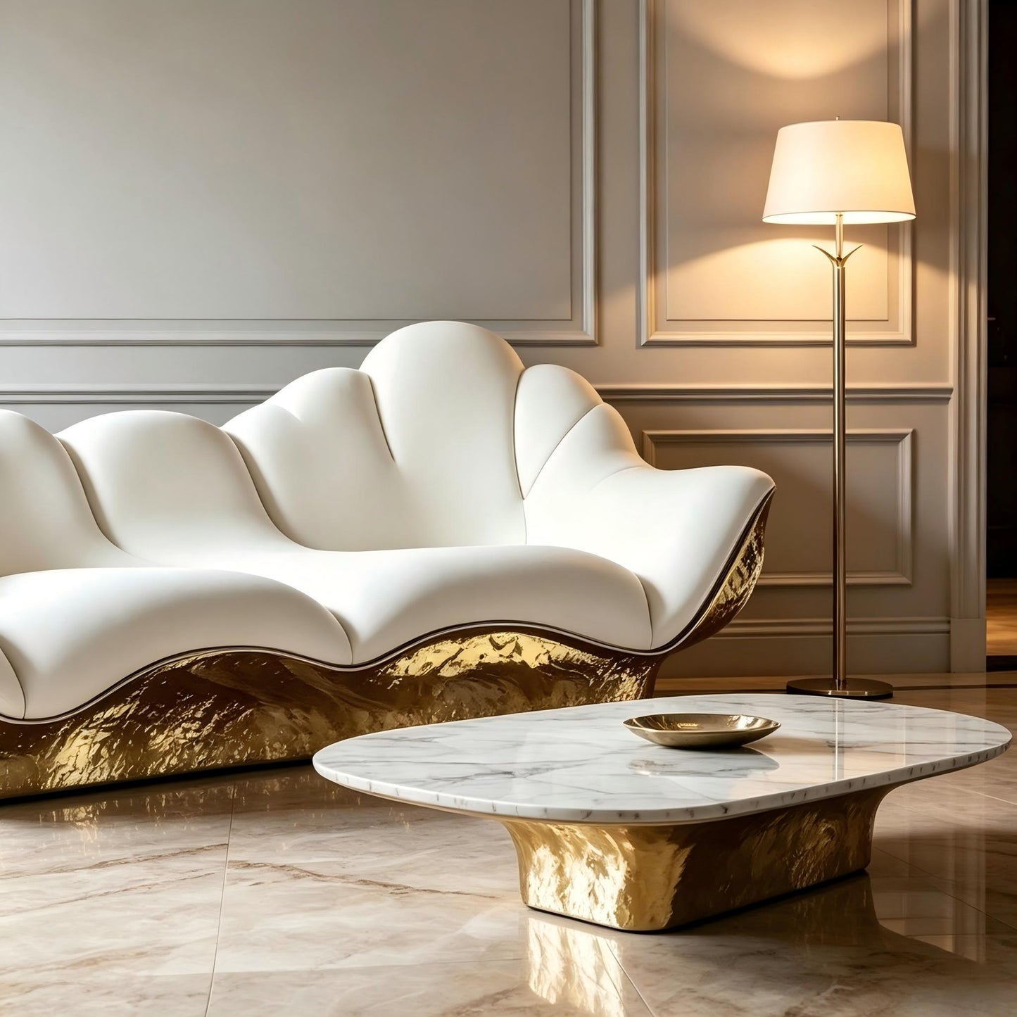 3D Gold Curved Sofa