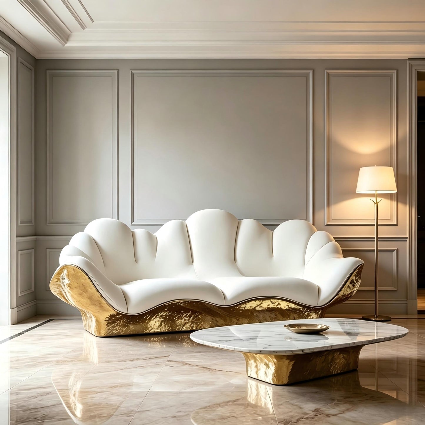 3D Gold Curved Sofa
