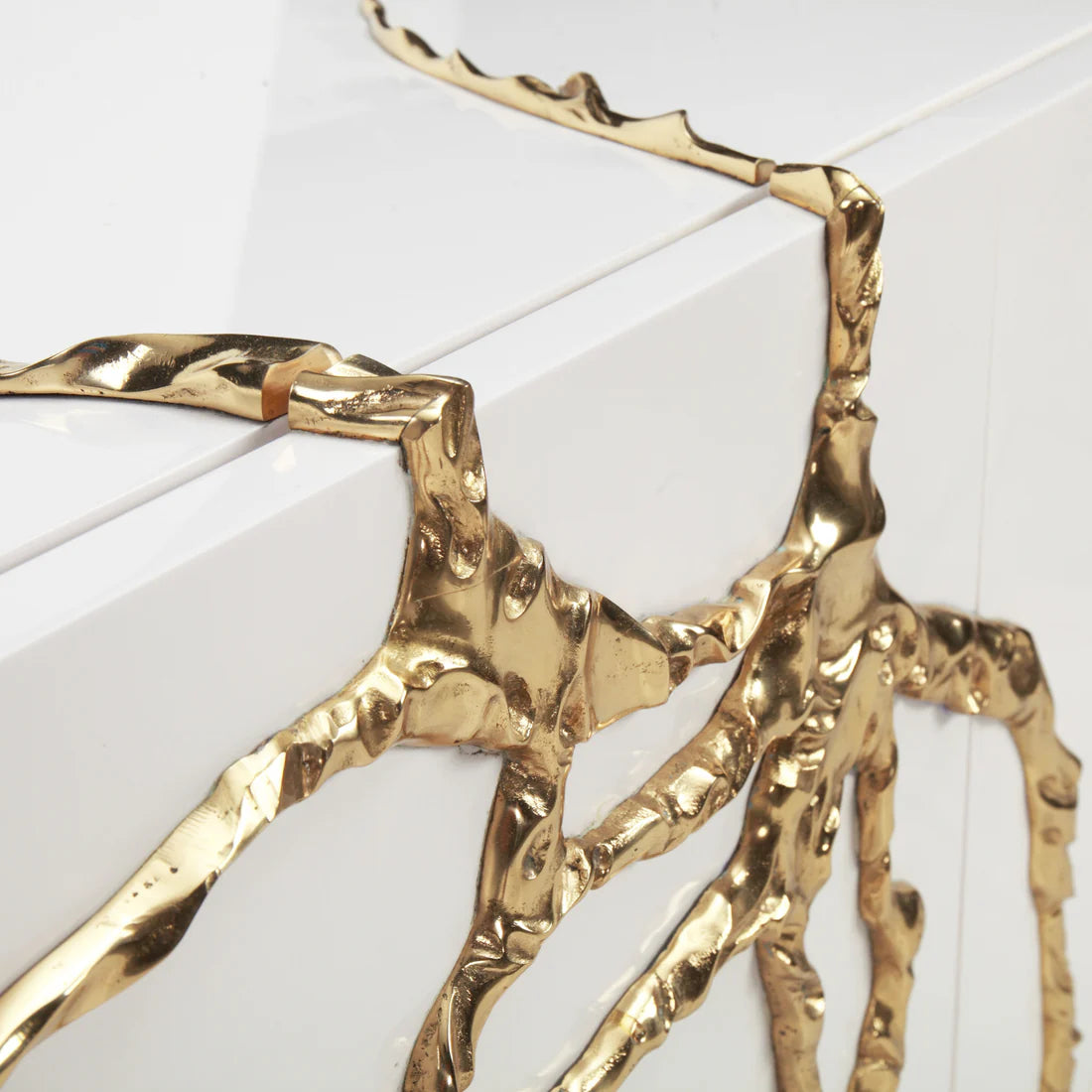 Luxury Polished Brass Credenza White