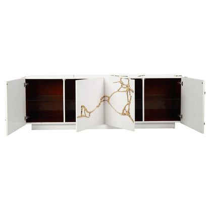 Luxury Polished Brass Credenza White
