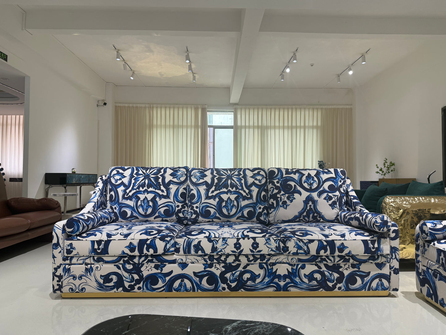 Blue & White Luxury Printed Modular Sofa