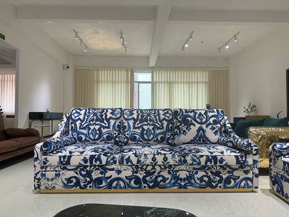 Blue & White Luxury Printed Modular Sofa
