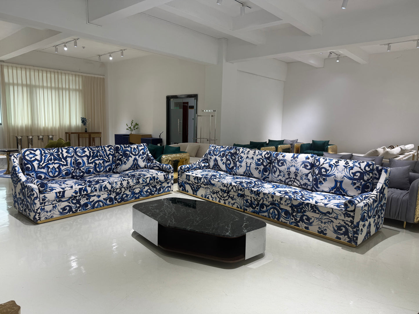 Blue & White Luxury Printed Modular Sofa