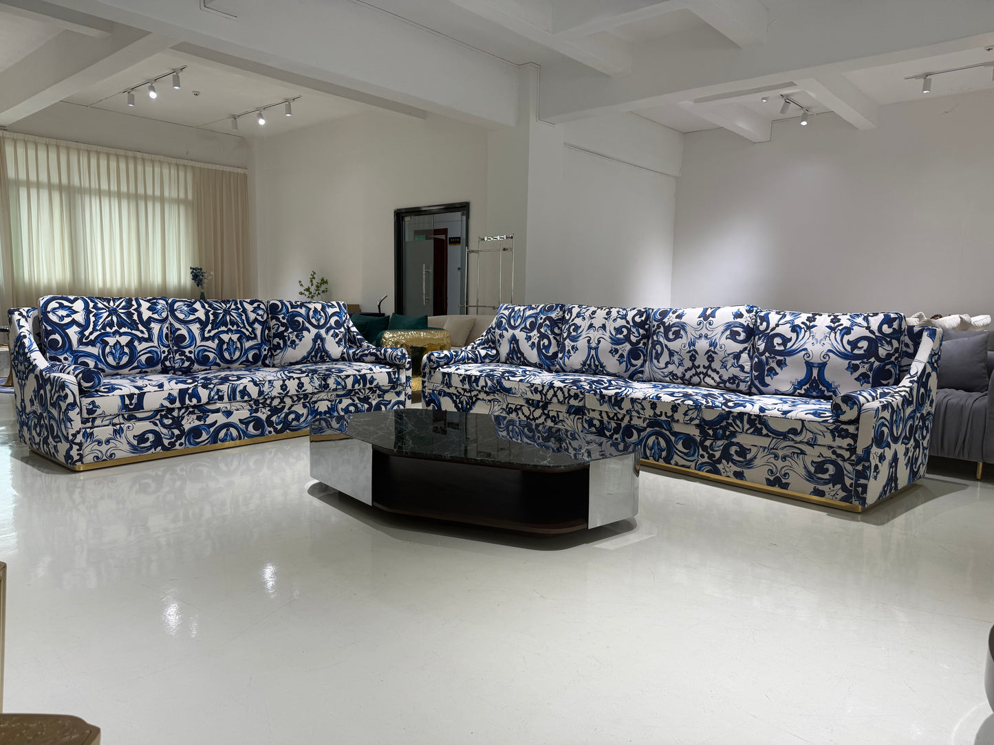 Blue & White Luxury Printed Modular Sofa