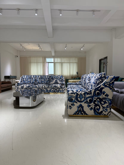 Blue & White Luxury Printed Modular Sofa