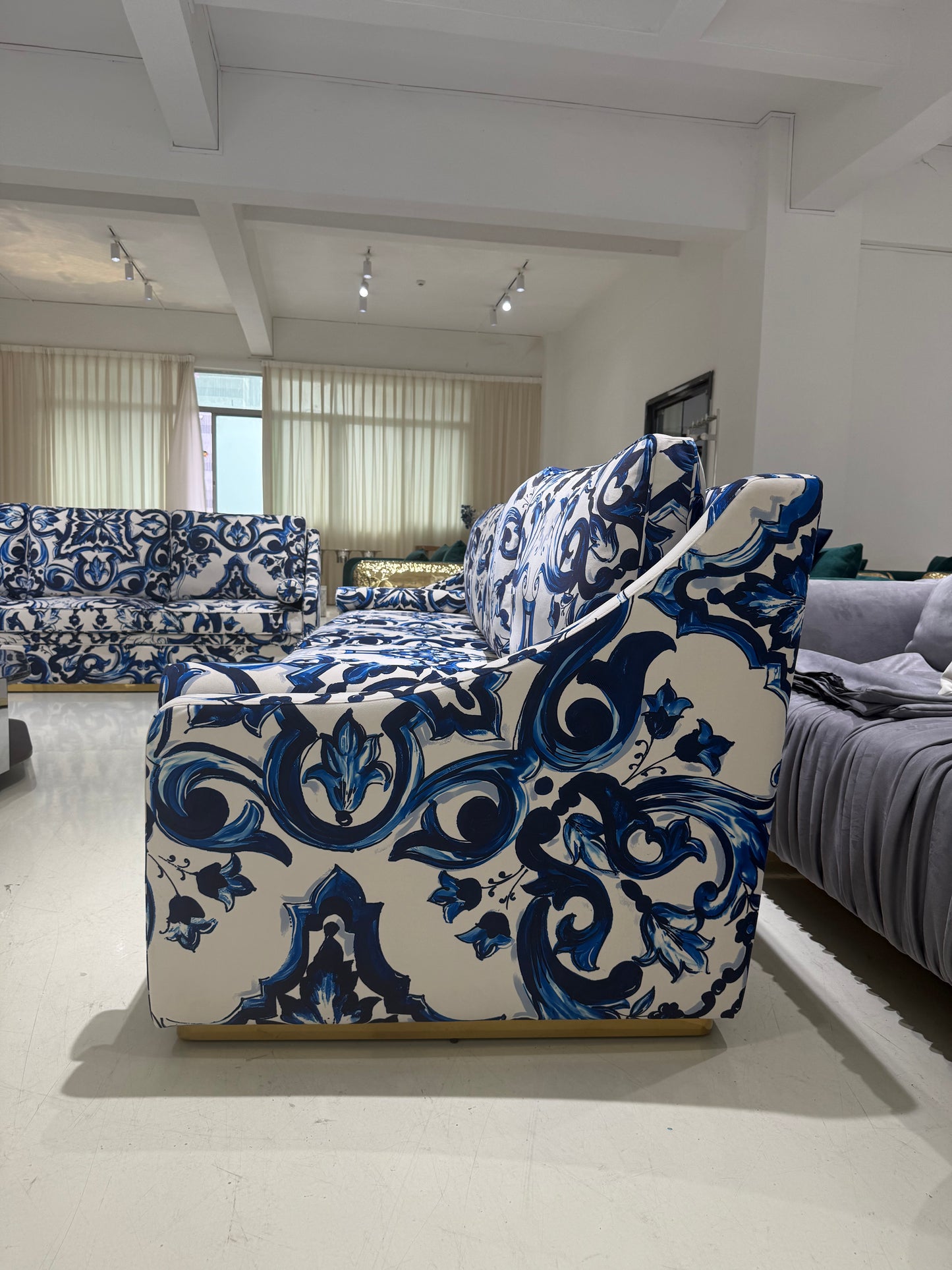 Blue & White Luxury Printed Modular Sofa