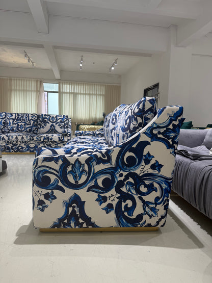 Blue & White Luxury Printed Modular Sofa