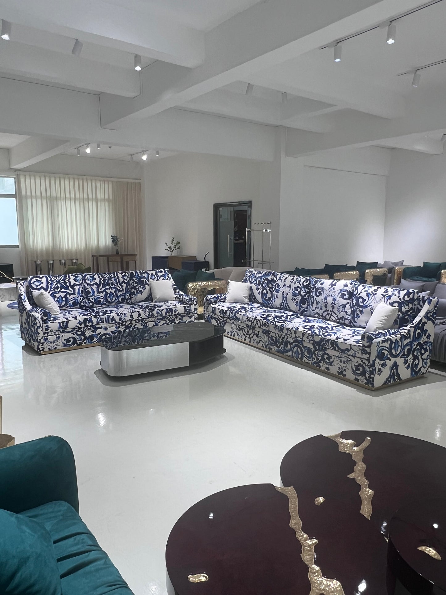 Blue & White Luxury Printed Modular Sofa