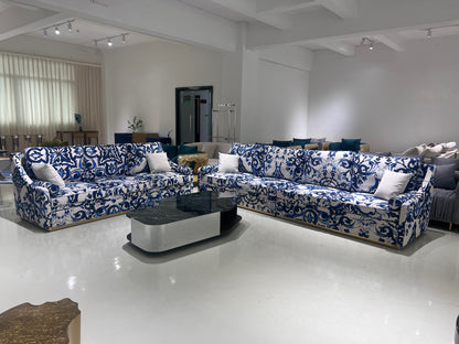Blue & White Luxury Printed Modular Sofa