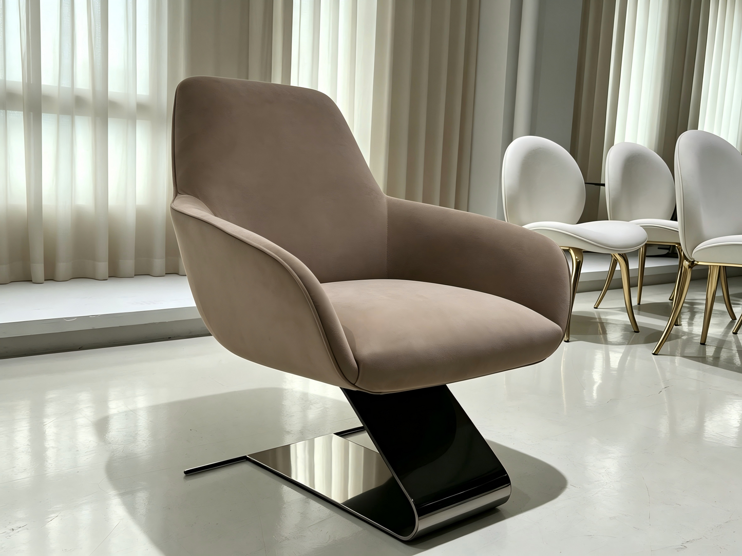 Curved Leg Velvet Lounge Chair