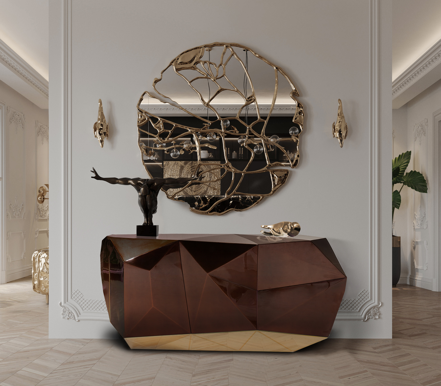 Elegant Chocolate Brown Diamond Sideboard