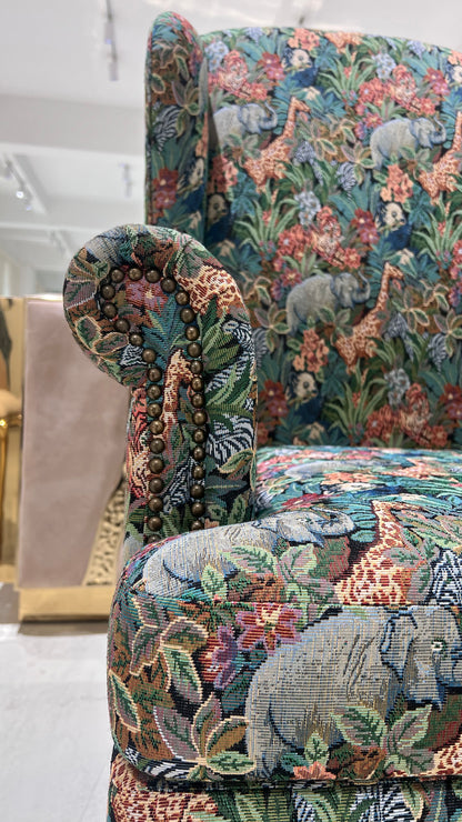 Handmade Italian Shahi Printed Amrchair