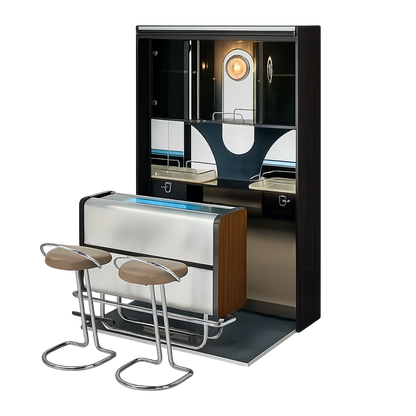 Italian Bar Unit with Cabinets and Bar Stools