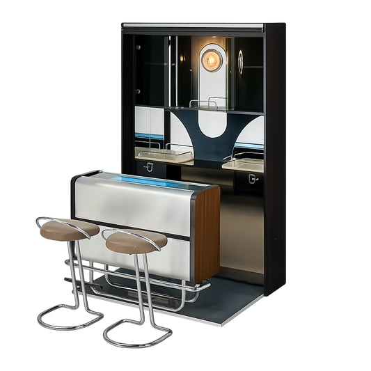 Italian Bar Unit with Cabinets and Bar Stools