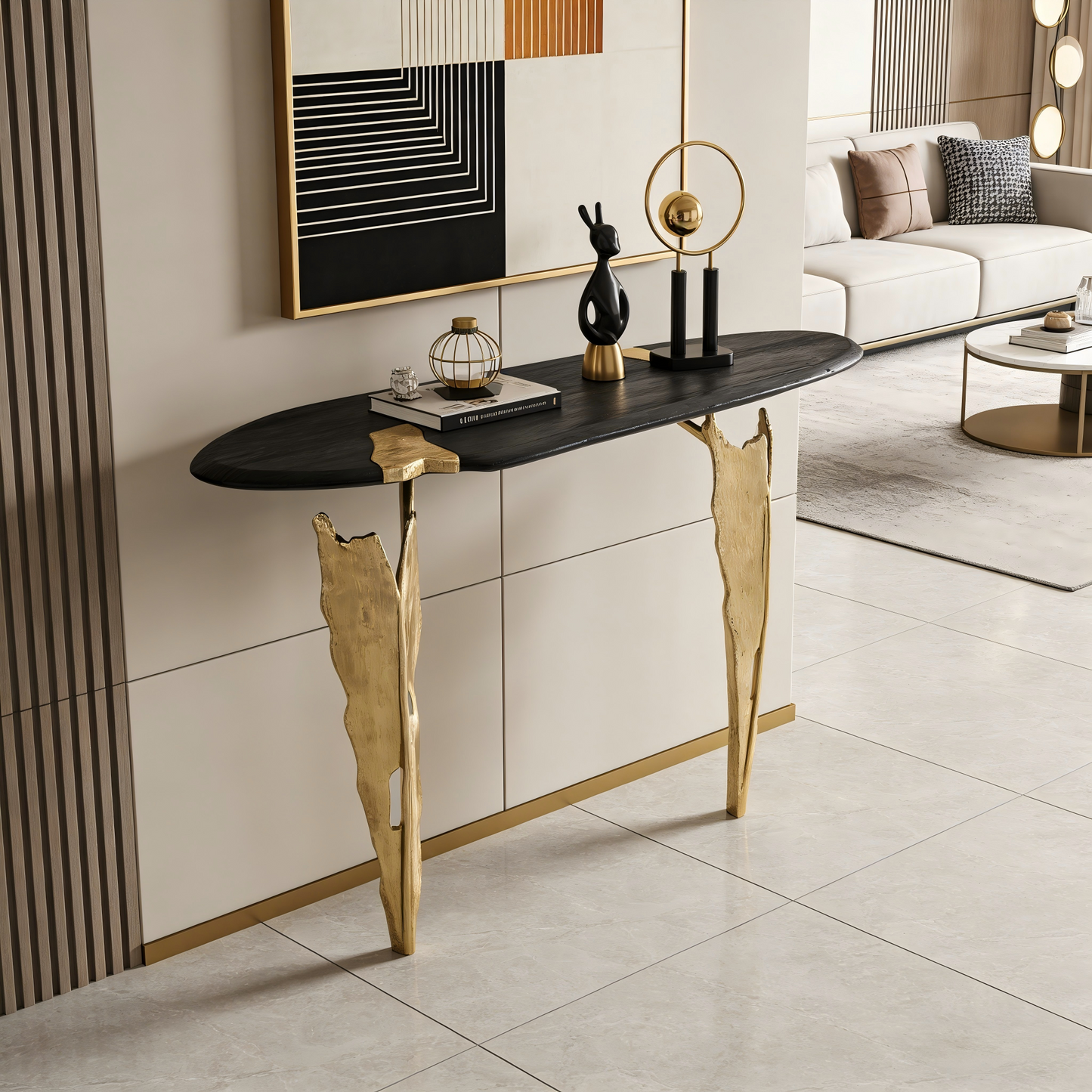 Italian-Style Sculpted Brass Console Table