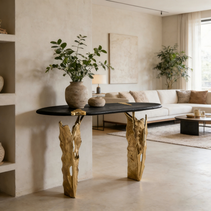 Italian-Style Sculpted Brass Console Table