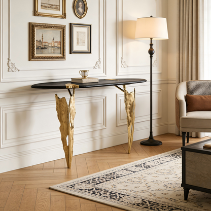 Italian-Style Sculpted Brass Console Table