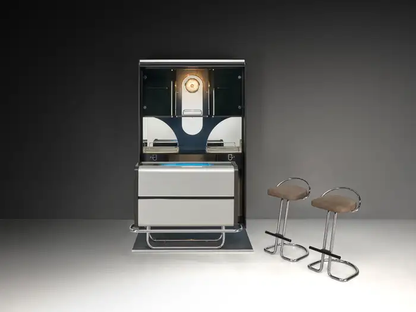 Italian Bar Unit with Cabinets and Bar Stools