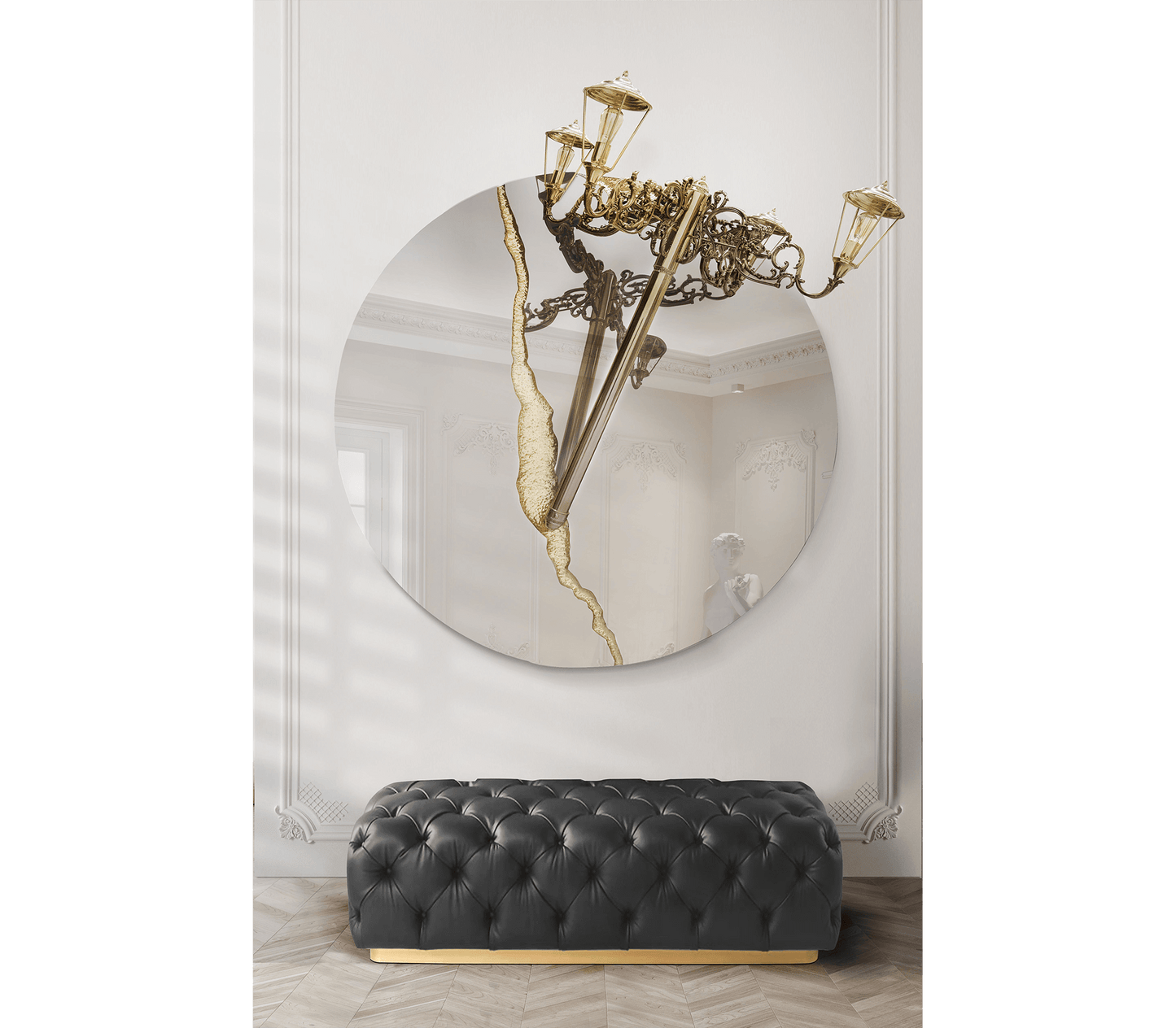 Italian Light Luxury Handmade Lumiere Round Mirror