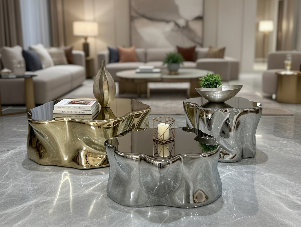 Italian Luxury Silver Tree Woodcut Table