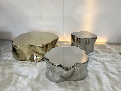 Italian Luxury Silver Tree Woodcut Table