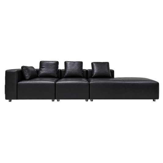 Modular Black Leather Sofa