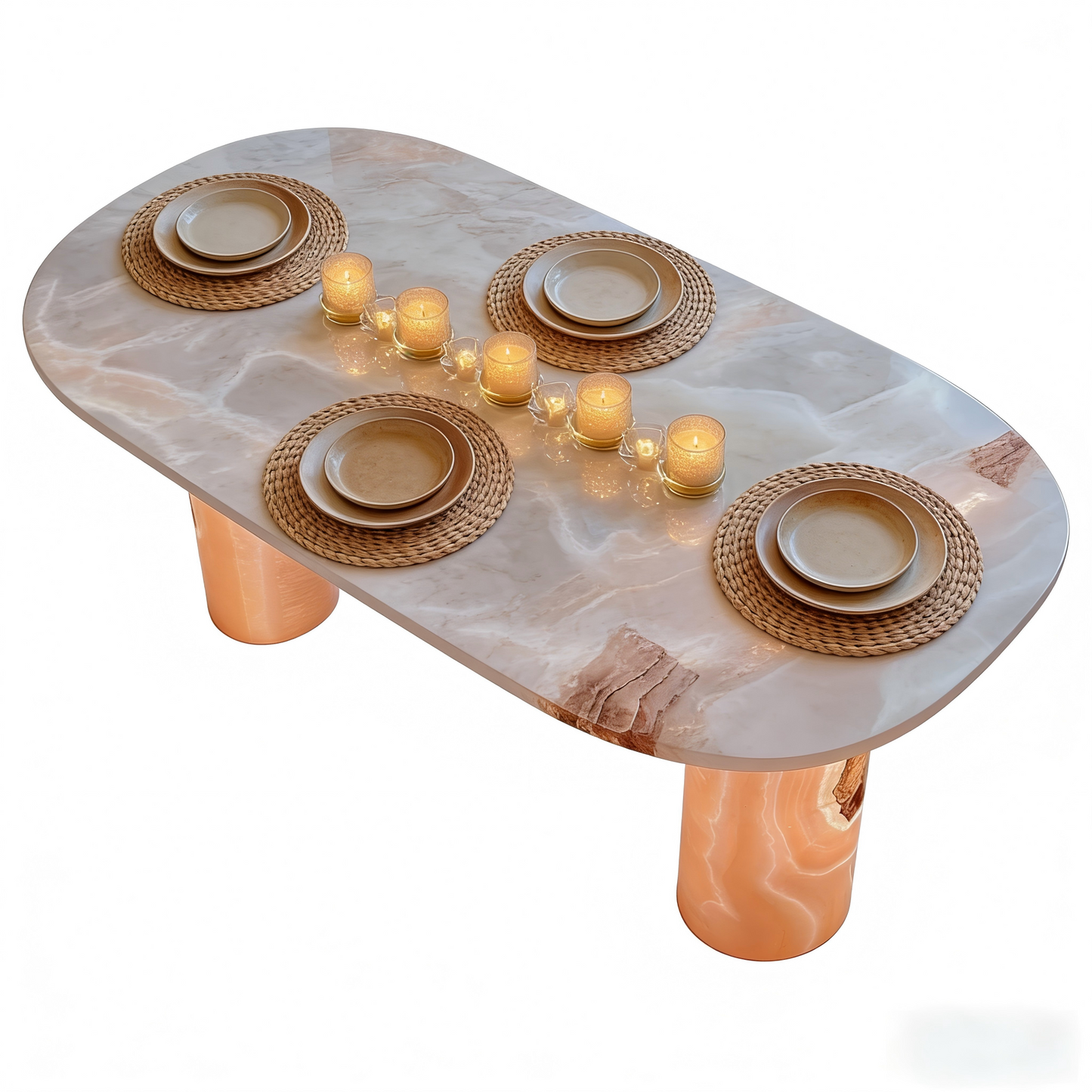 Natural Agate Pink Marble Dining Table
