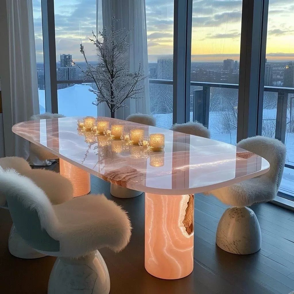 Natural Agate Pink Marble Dining Table