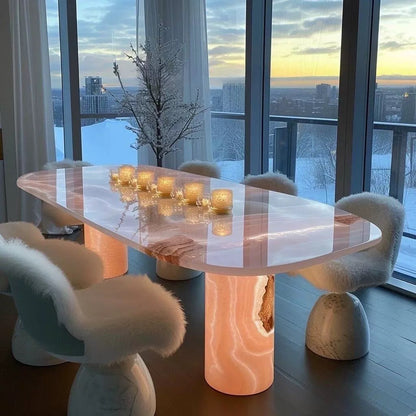 Natural Agate Pink Marble Dining Table