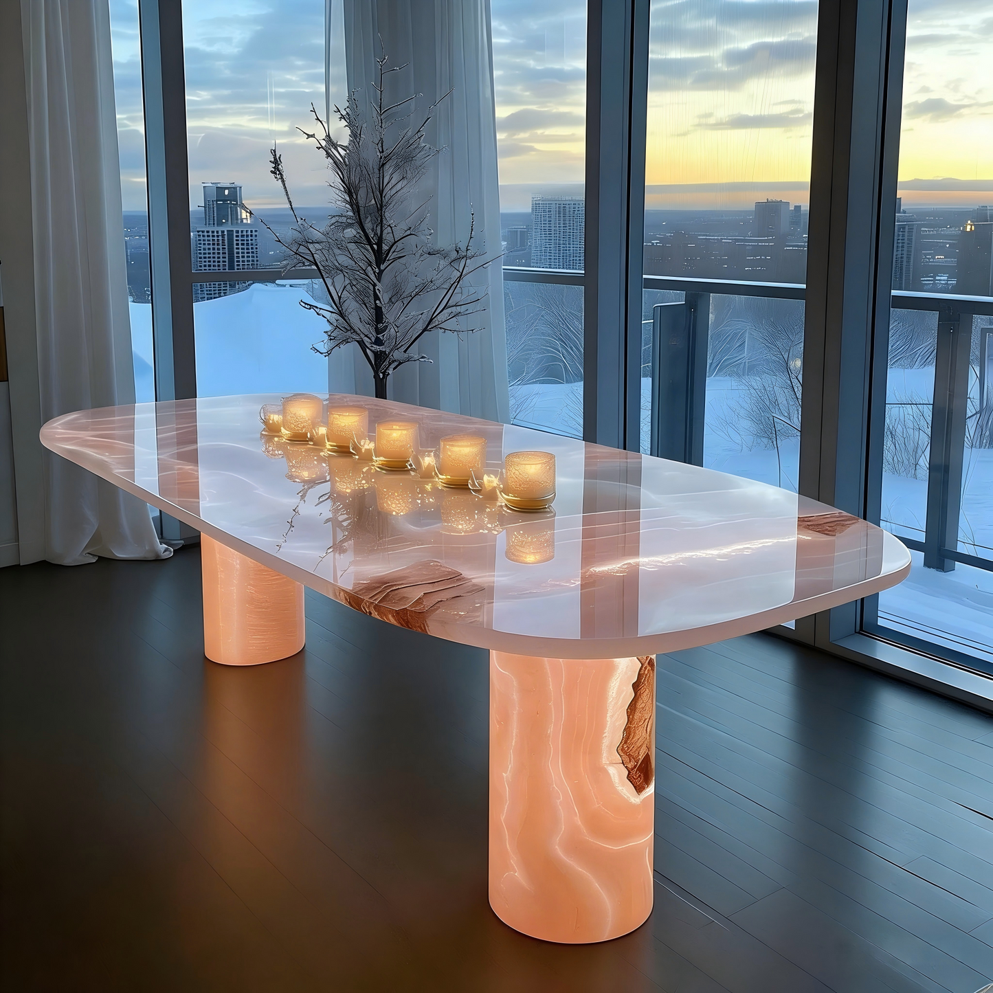 Natural Agate Pink Marble Dining Table