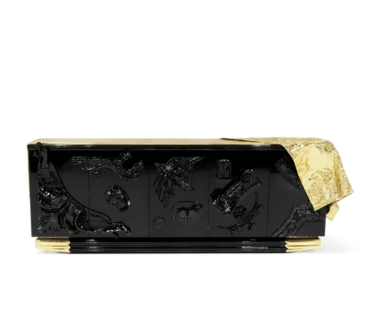Voltaire Black Lacquer & Brass Sideboard
