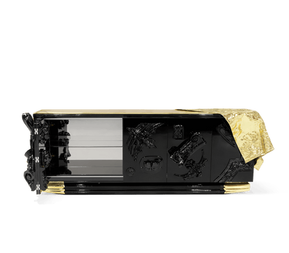 Voltaire Black Lacquer & Brass Sideboard