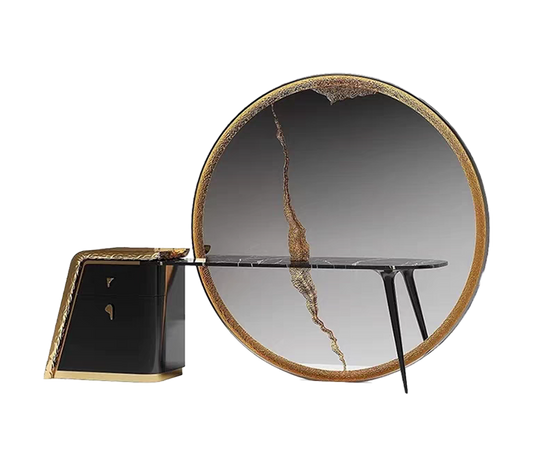 Handmade Big Round Mirror Make up Table