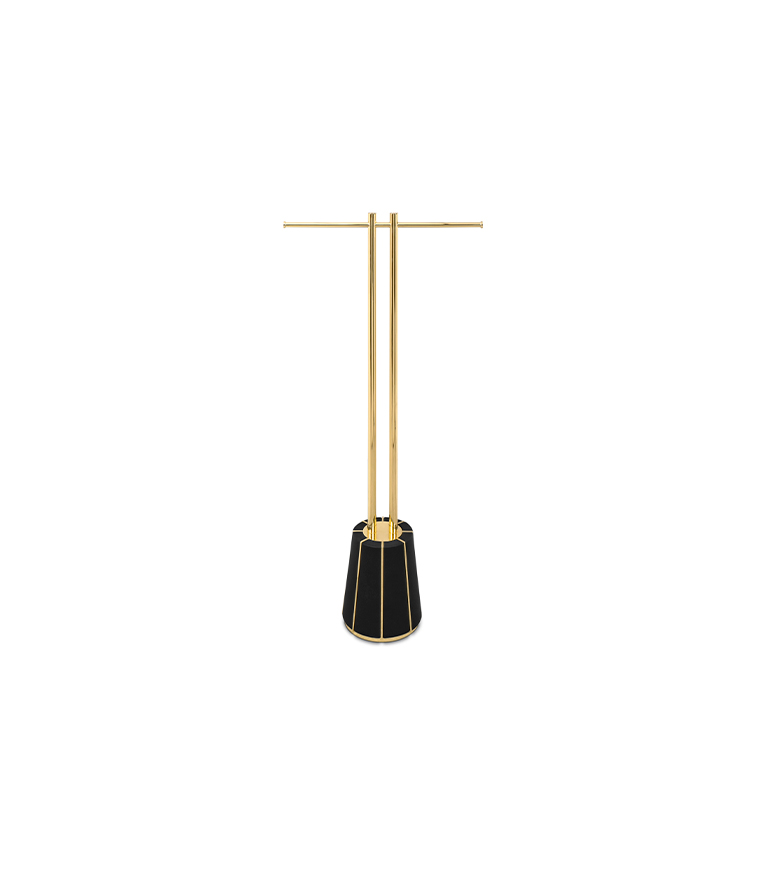 Dalyan Black Leather & Gold Brass Towel Rack