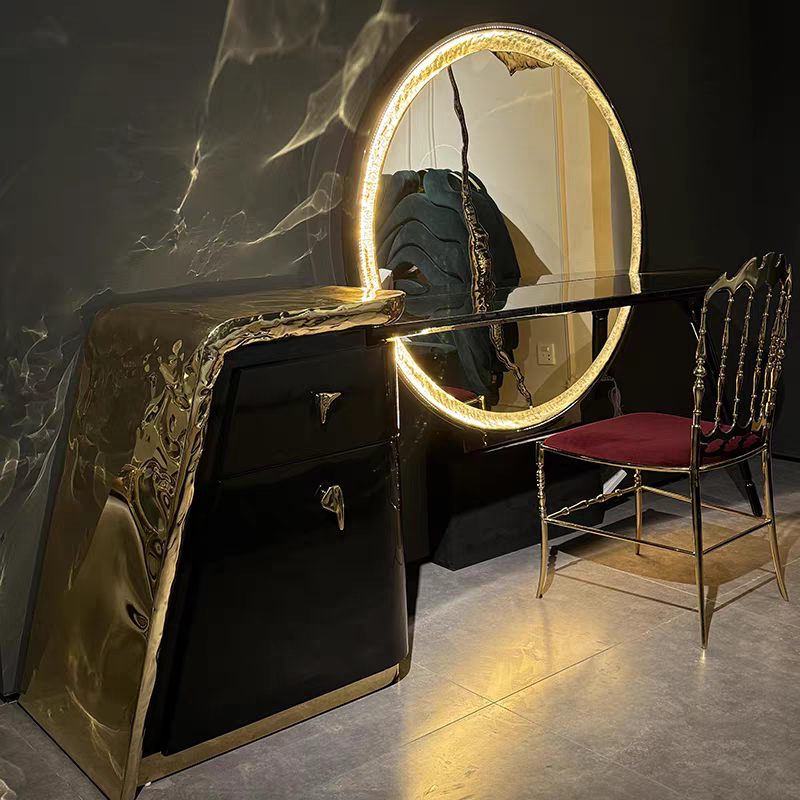 Handmade Big Round Mirror Make up Table
