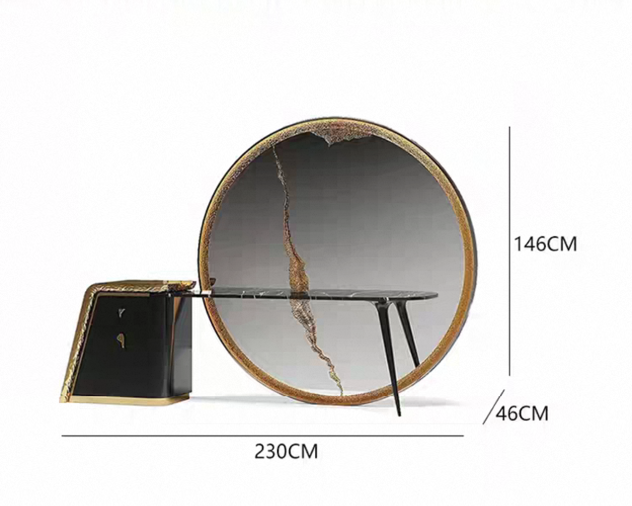 Handmade Big Round Mirror Make up Table